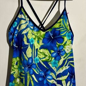 Jantzen Blue and Green Floral Strappy Top